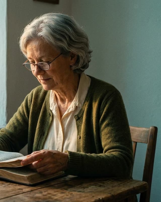 Die Frau liest am Abend in der Bibel